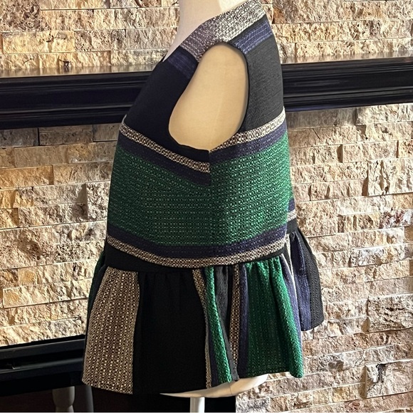 Corey Lynn Calter Anthropologie Green Black Striped Peplum Tank Top Women Sz. S - Picture 2 of 7